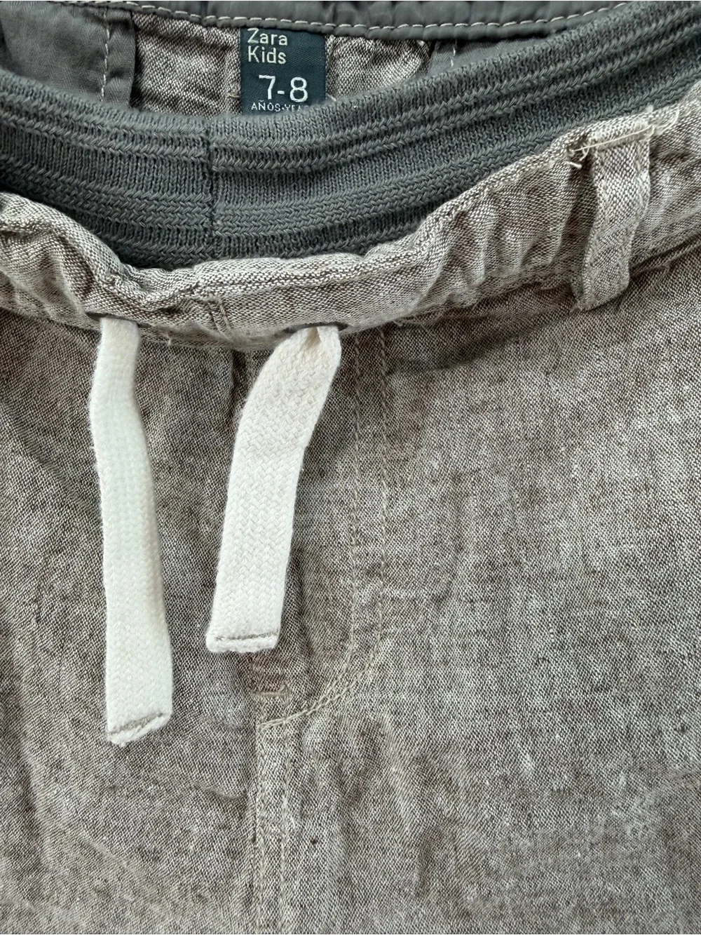 Zara boys size 7-8 Casual Drawstring Linen-cotton Blend Shorts - tan and white